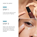 Step-by-step guide on applying a skincare product with close-up of application.