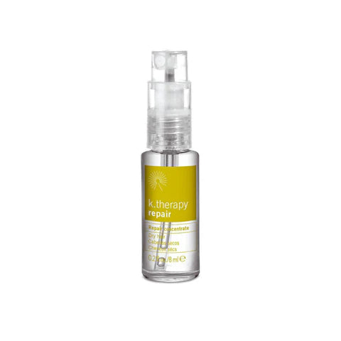 Skincare serum bottle labeled 'k. therapy repair'