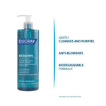 Soap-free Ducray cleanser that removes excess sebum and impurities.