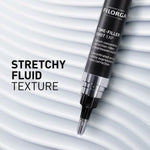 Filorga serum pen with text about stretchy fluid texture on a white background