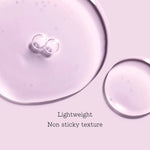 Close-up of a light purple texture with droplets and text 'Lightweight Non sticky texture'.