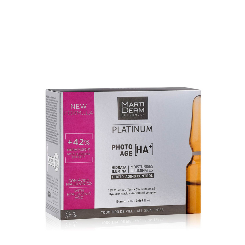 MartiDerm Platinum Photo Age HA skincare product packaging on a white background