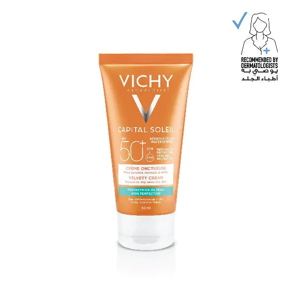 Vichy Capital Soleil Velvety Protective Cream SPF 50 sunscreen for normal to dry skin.