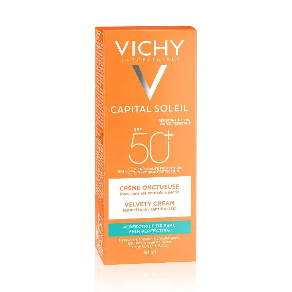 Hydrating Vichy sunscreen providing broad-spectrum UVA and UVB protection.