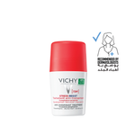 Vichy deodorant roll-on with red cap on a white background