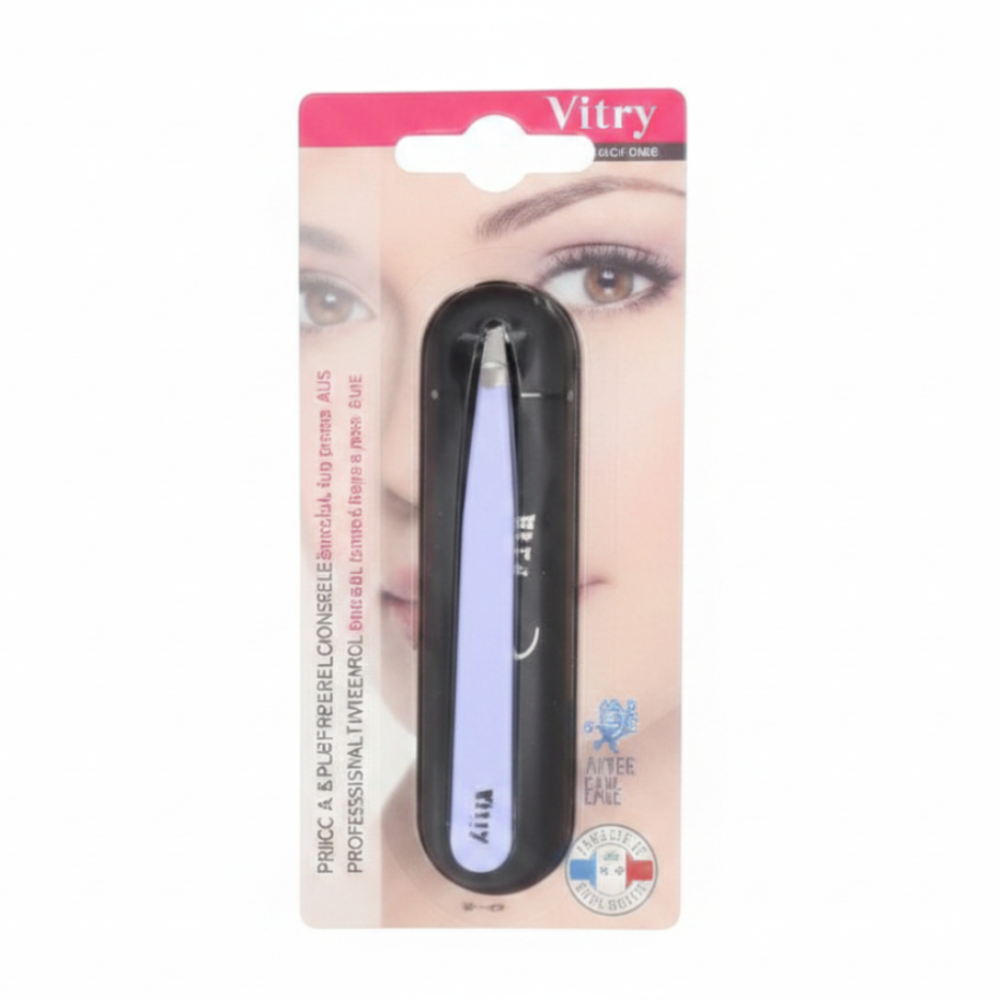 Eyebrow tweezer in packaging with 'Vitry' branding on a white background