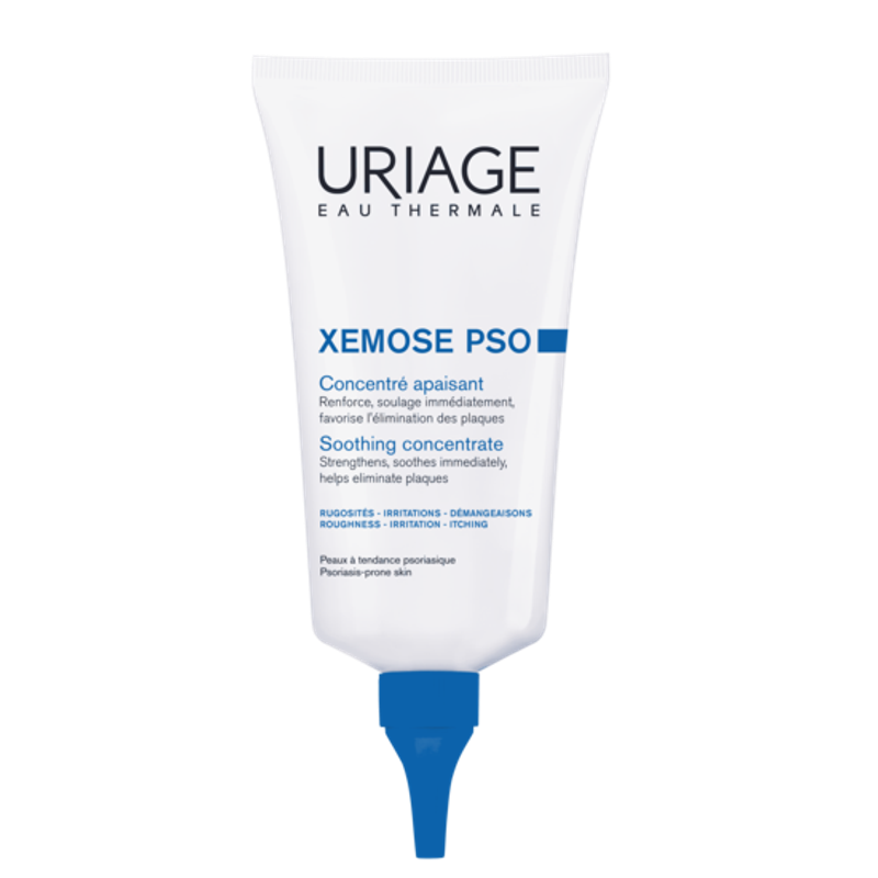 Uriage Xemose PSO soothing concentrate bottle on a white background