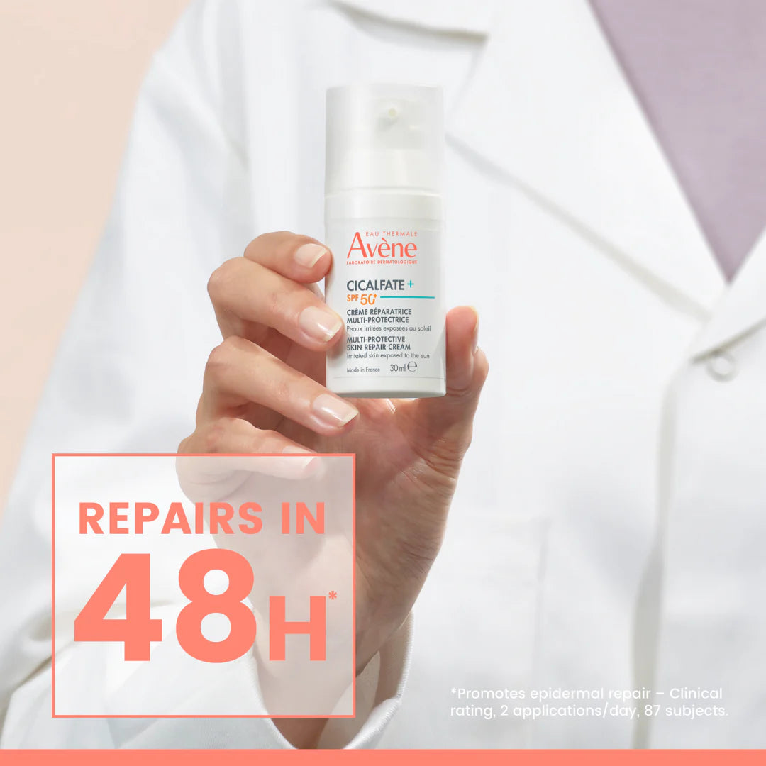 Daily Avène repair cream with broad-spectrum sun protection.