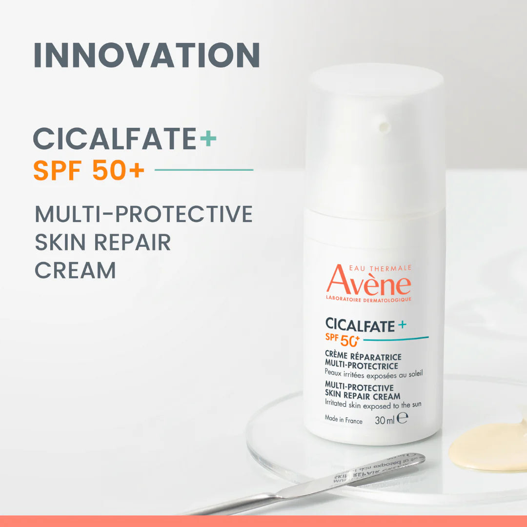 Repairing Avène facial cream with SPF 50+ for weakened skin.