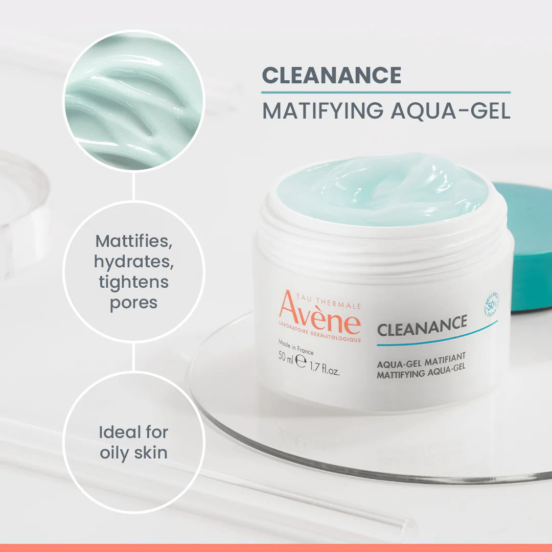 Close-up of Avène Cleanance Mattifying Aqua-Gel designed for sensitive combination and oily skin.