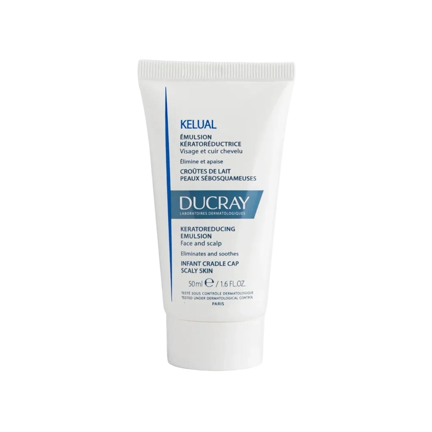 Ducray Kelual emulsion tube on a white background