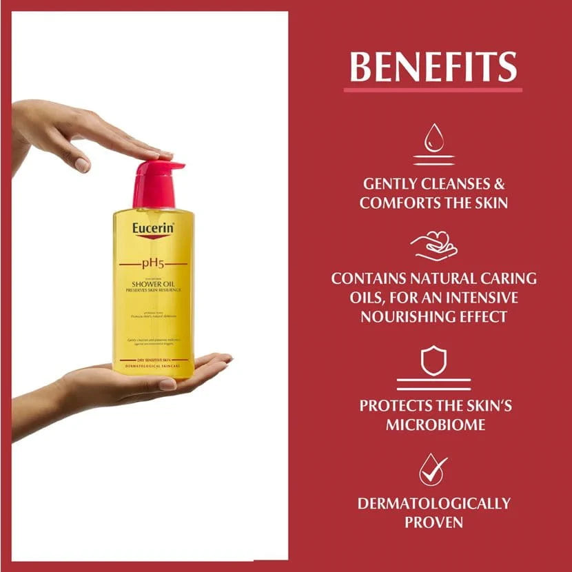 Eucerin pH5 Shower Oil available at The Distriqt Lebanon for dry, sensitive skin.