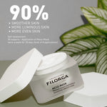 Filorga Meso-Mask skincare product with text on smoother, more luminous skin