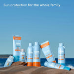 ISDIN SPF 50 sunscreen spray for wet and dry skin with transparent finish.