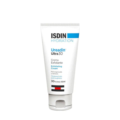 ISDIN Ureadin Ultra 30 exfoliating cream tube on a white background