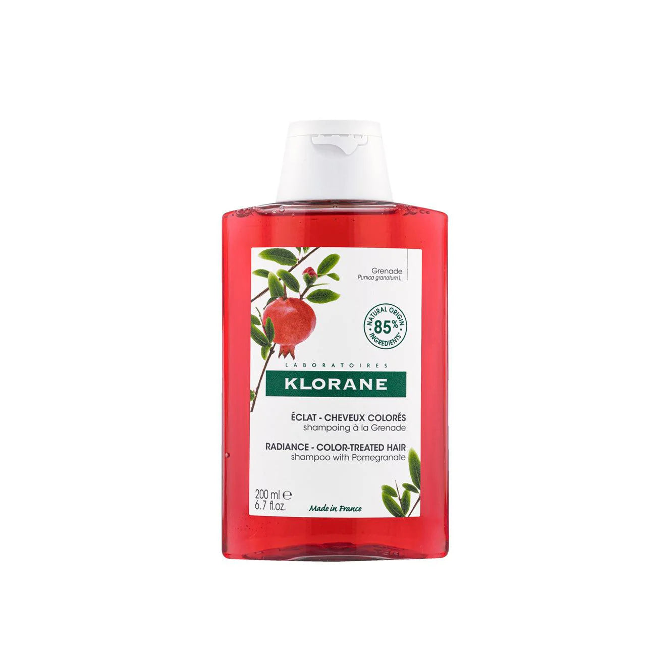 Sulfate-free Klorane pomegranate shampoo that helps preserve colored hair