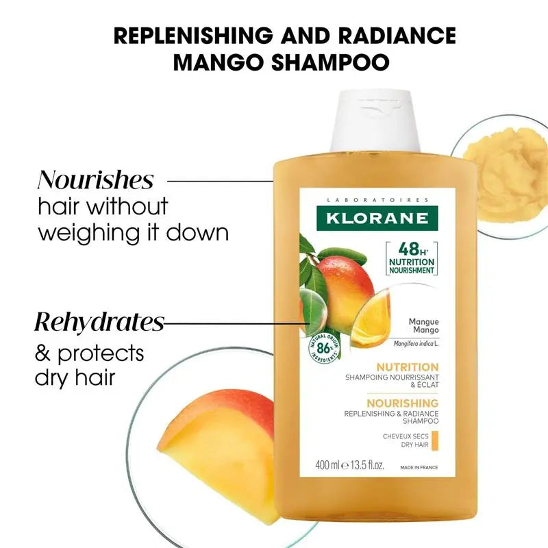 Silicone-free Klorane shampoo with Mango Butter for everyday nourishment available at distriqt lebanon