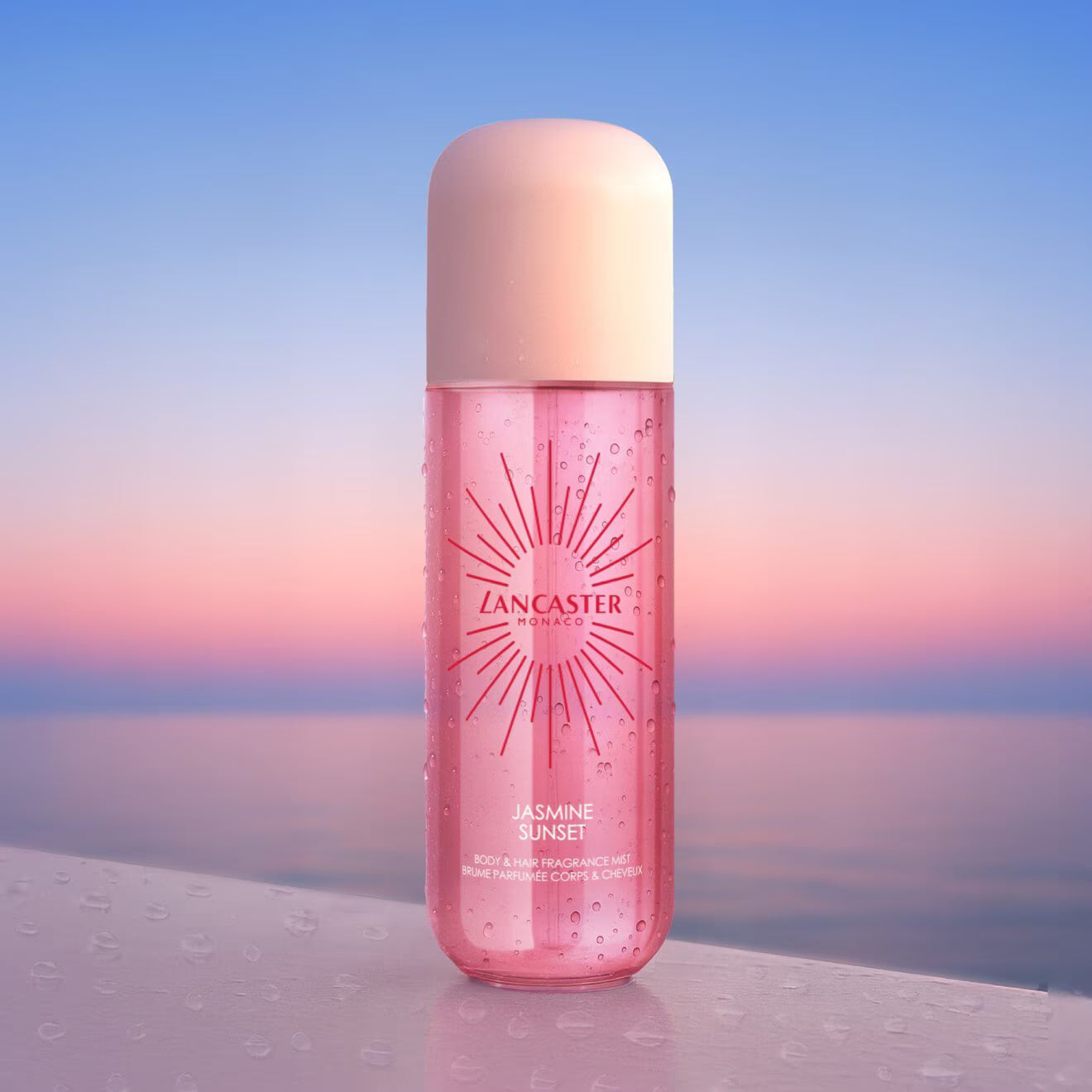 Lancaster Riviera Jasmine Sunset body and hair mist with jasmine, musk and sandalwood fragrance.