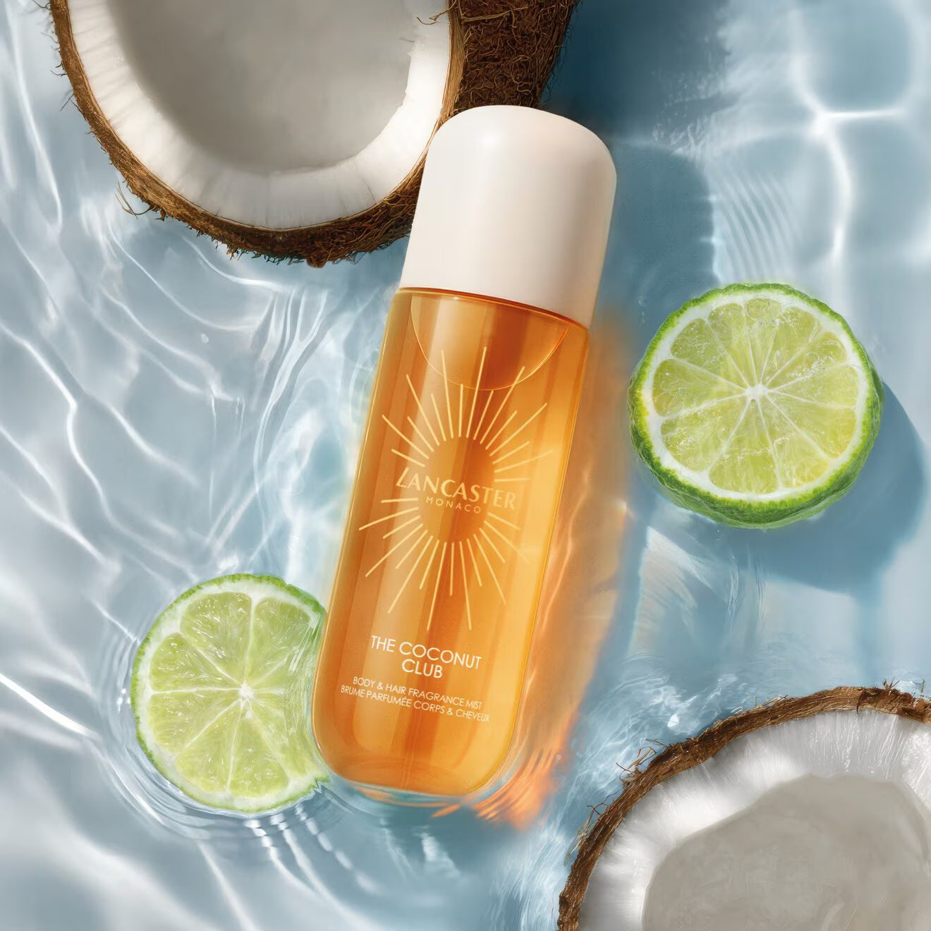 Lancaster Riviera The Coconut Club Body & Hair Fragrance Mist 236ml with coconut and bergamot notes available at distriqt in lebanon