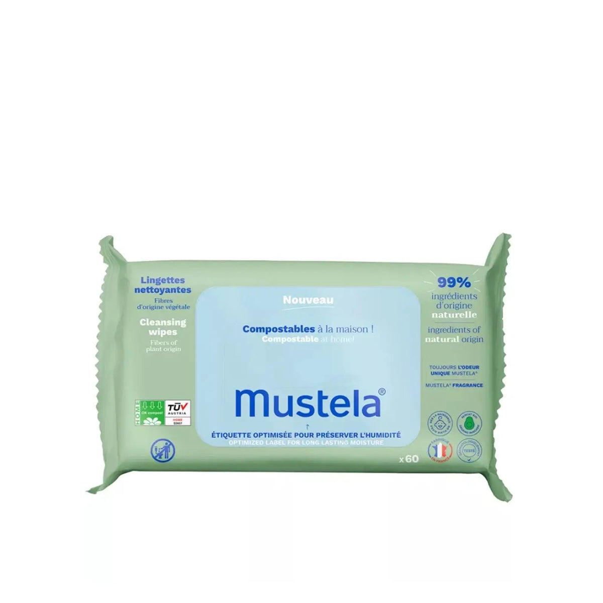 Mustela cleansing wipes packaging on a white background