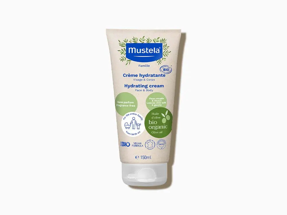 Mustela Certified Organic Hydrating Cream 150ml daily moisturizer for baby and sensitive skin.