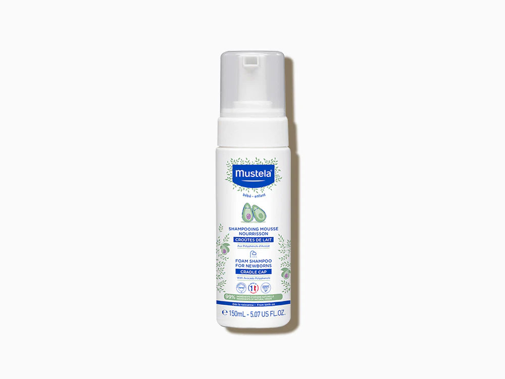 Mustela Foam Shampoo for Newborns 150ml designed to help reduce cradle cap flakes.