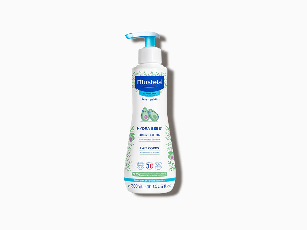 Mustela Hydra Bébé Body Lotion 300ml daily moisturizer for baby skin hydration.