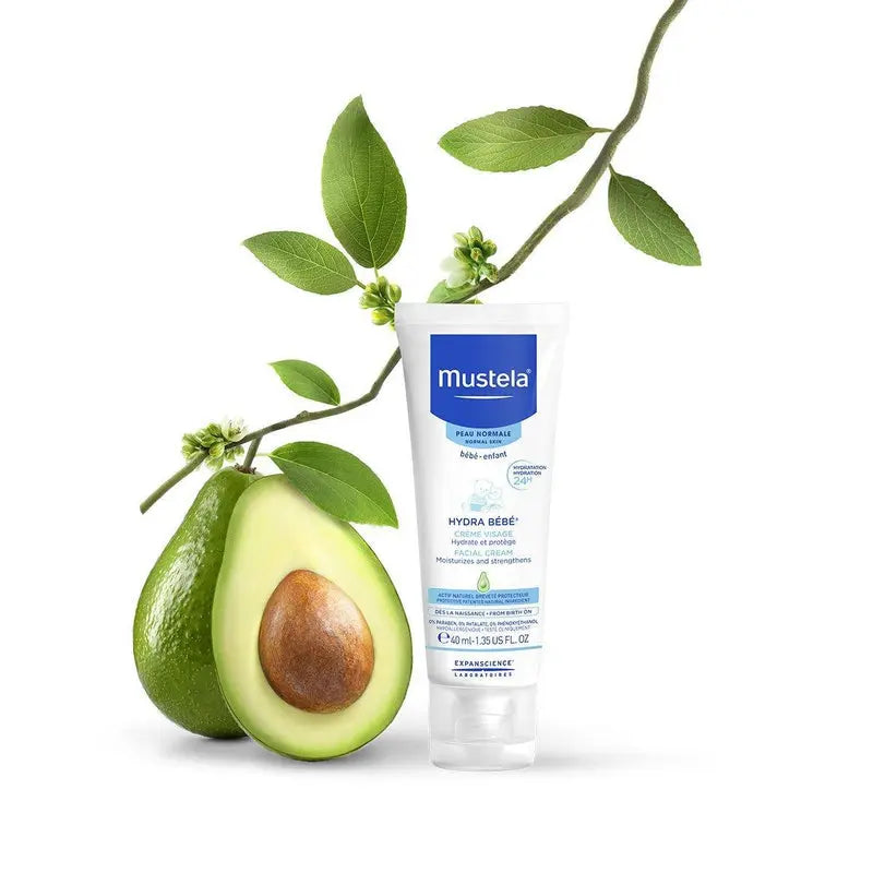 Mustela Hydra Bébé Facial Cream 40ml daily moisturizer for baby facial skin.