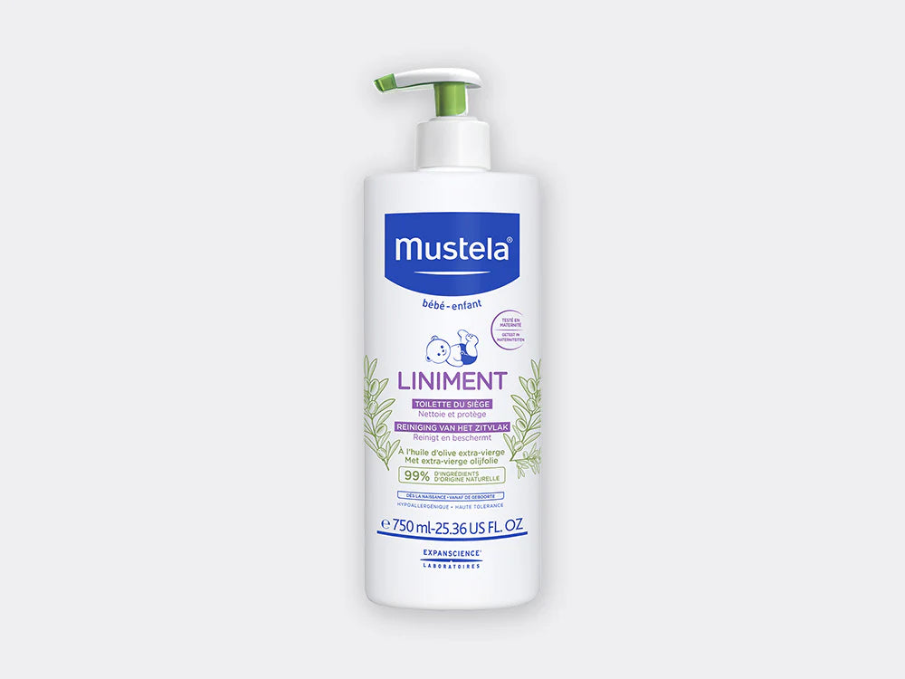 Mustela Liniment Pump 400ml no-rinse diaper area cleanser and protector for newborn and baby skin.