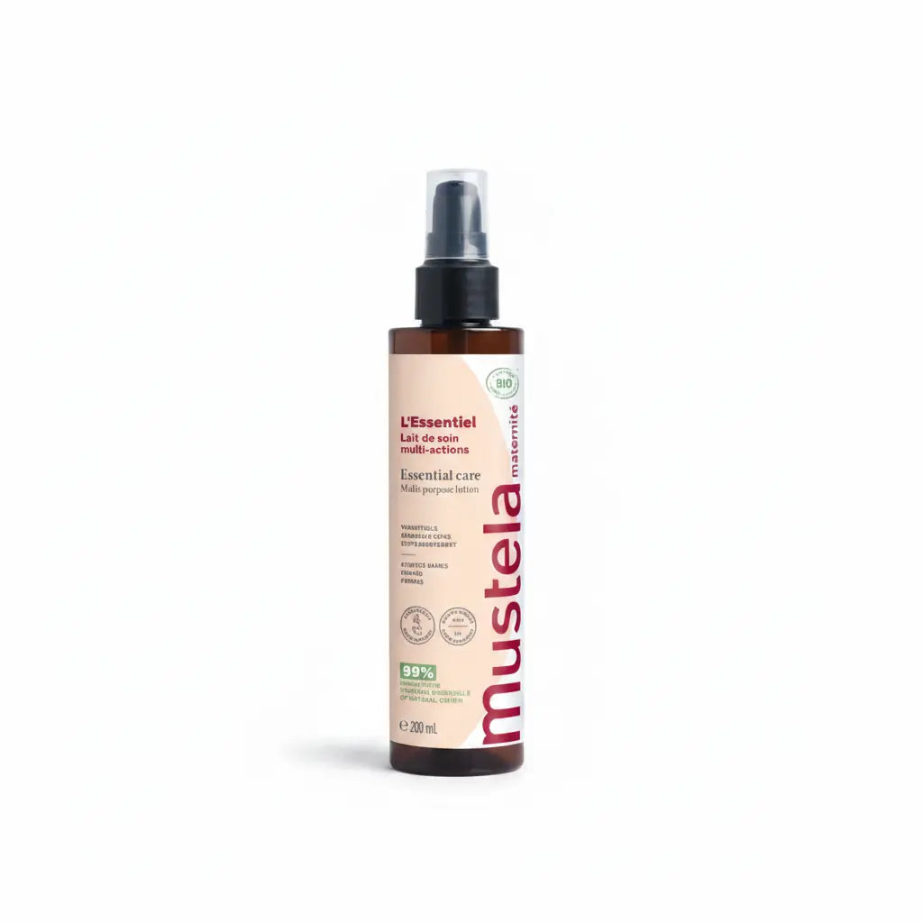 Mustela Maternity Essential Care Certified Organic 200ml body cream for pregnancy and postpartum skin hydration.