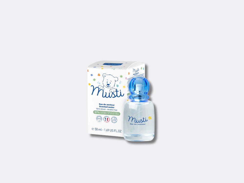 Mustela Musti Eau de Soin Delicate Fragrance 50ml alcohol-free fragrance for babies and children.