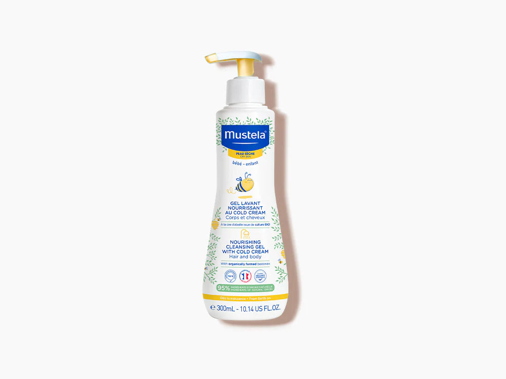 Front view of Mustela Nourishing Cleansing Gel with Cold Cream daily hair and body wash.