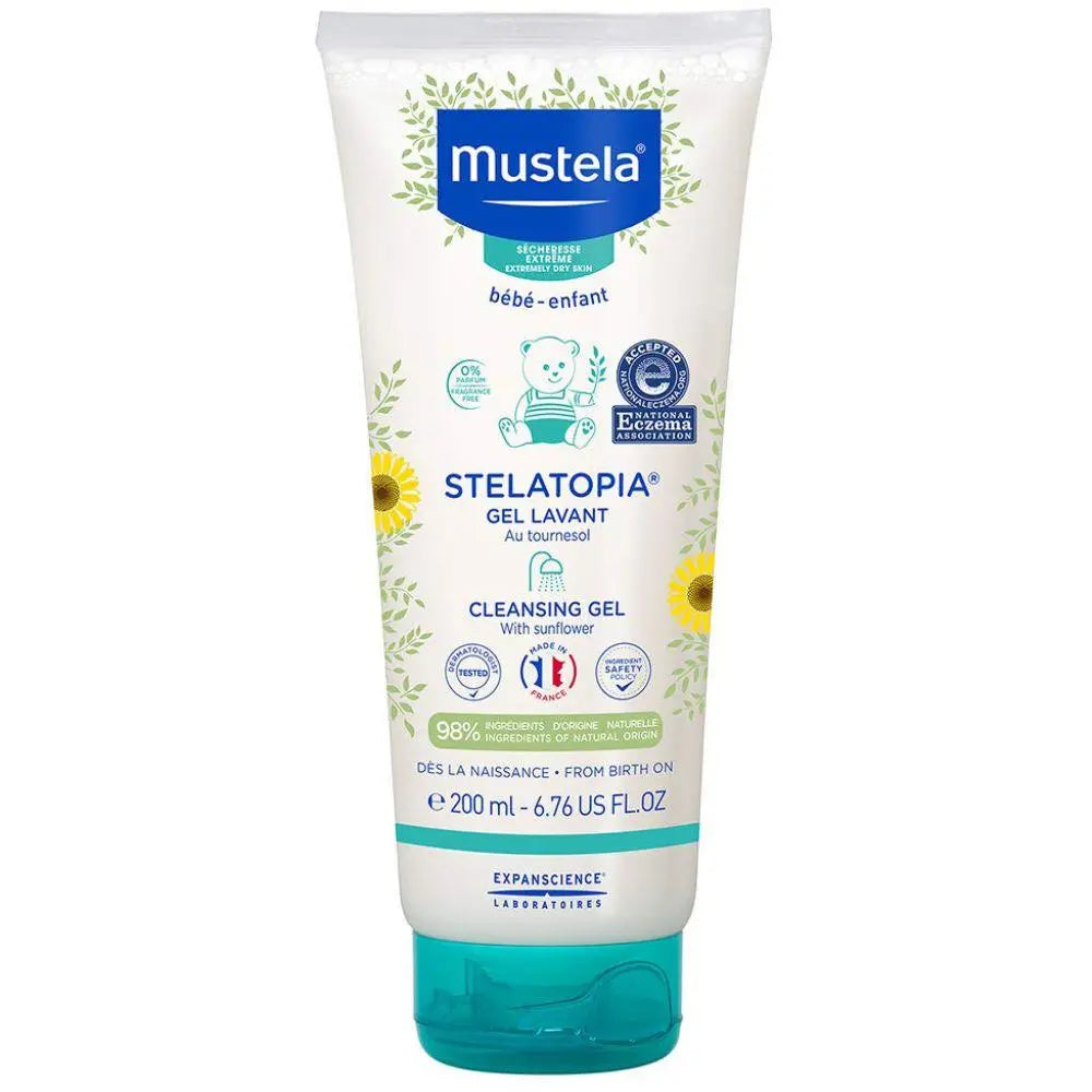 Mustela Stelatopia Cleansing Gel 200ml for very dry and eczema-prone skin.