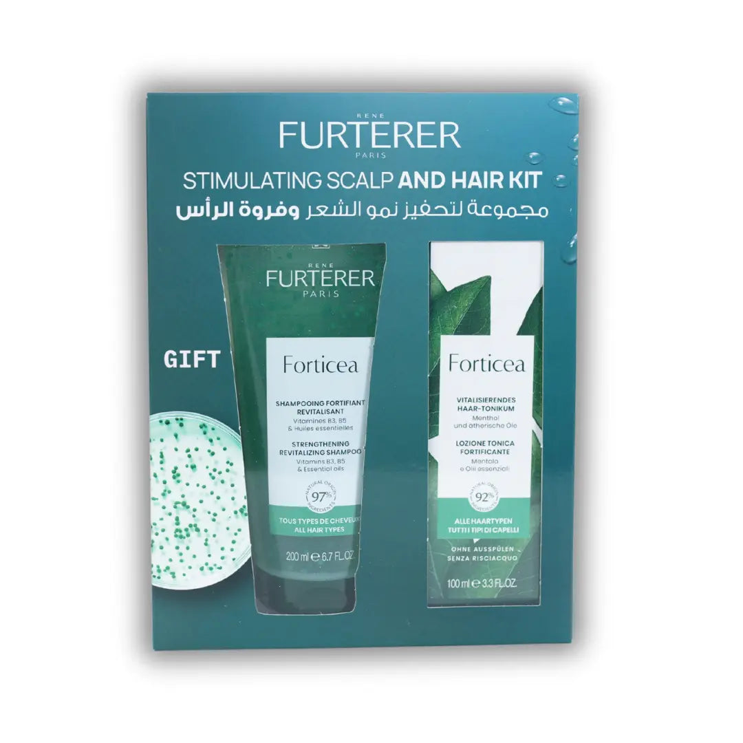 Forticea Duo haircare set to strengthen weakened hair and energize the scalp.