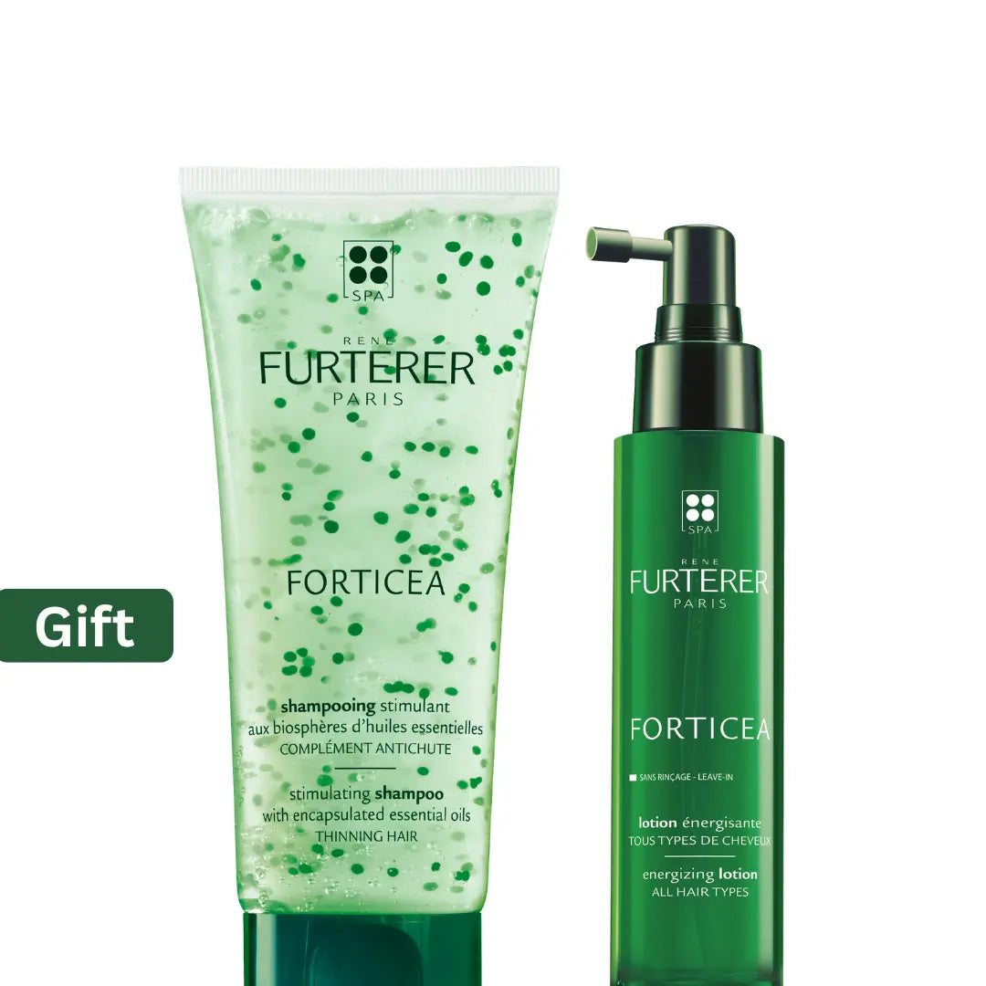 René Furterer Hair Strength & Vitality Kit featuring the Forticea shampoo and serum.