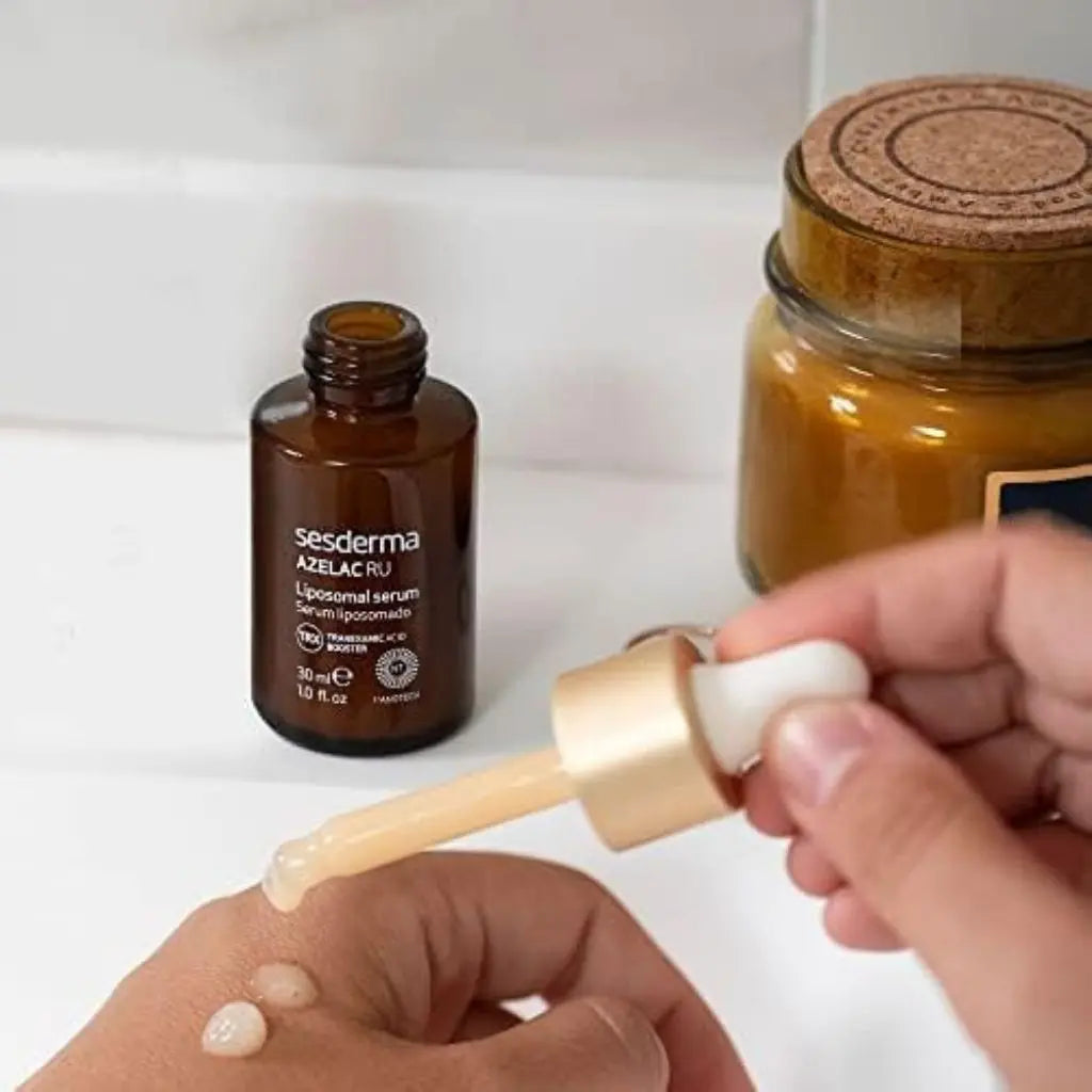 Applying Brightening serum for post-acne marks and uneven skin tone.