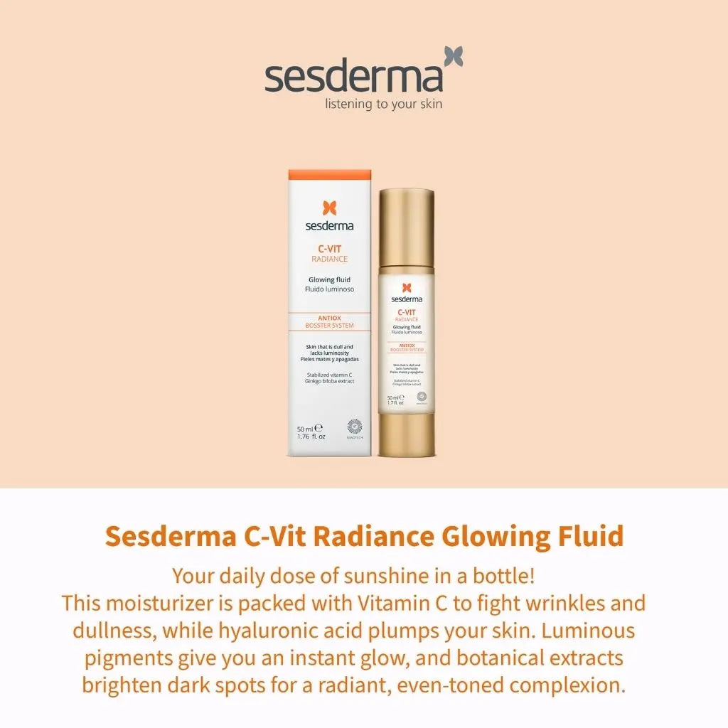 Sesderma C-VIT Radiance Glowing Fluid with stabilized Vitamin C for radiant skin.