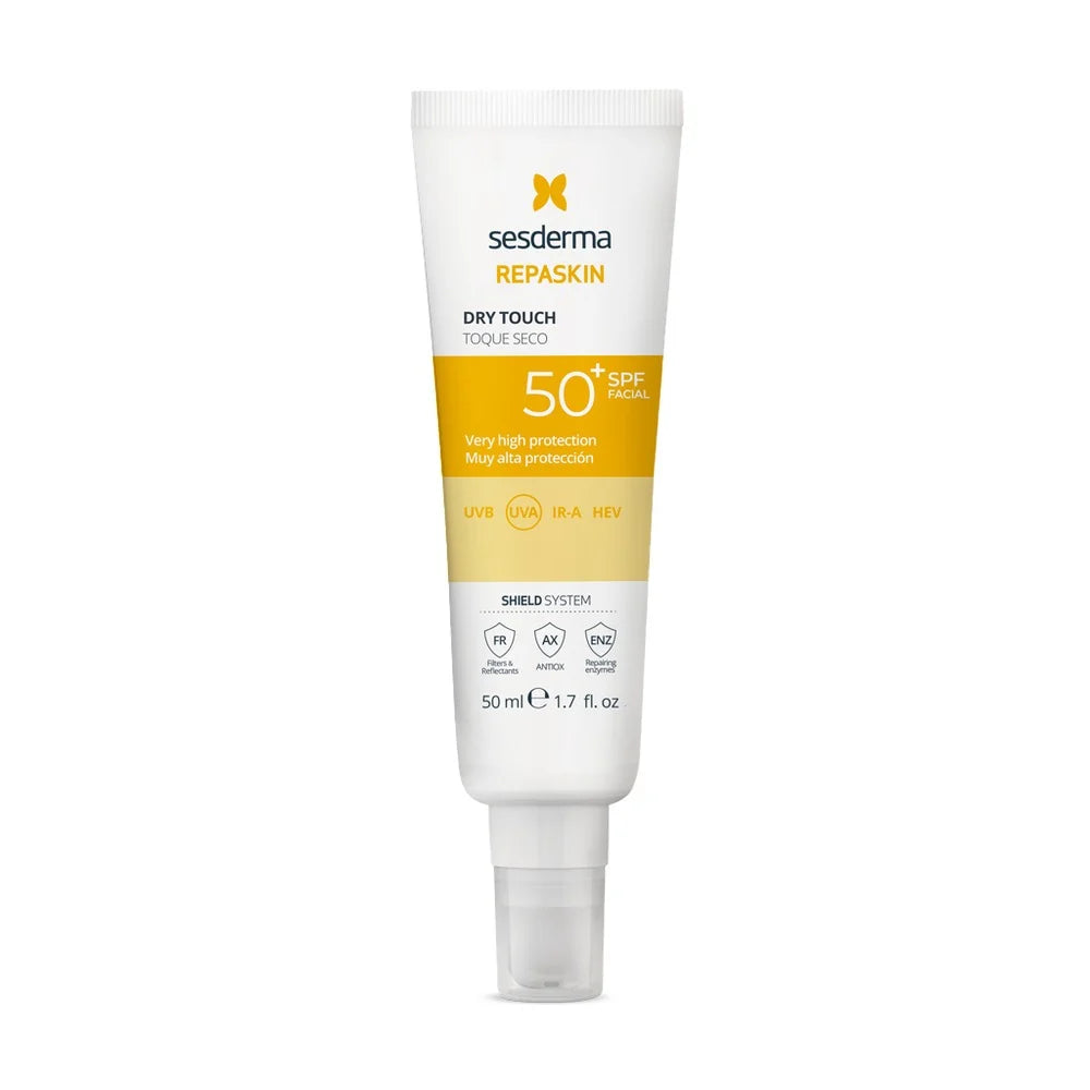 Sesderma REPASKIN Dry Touch SPF 50+ matte facial sunscreen.