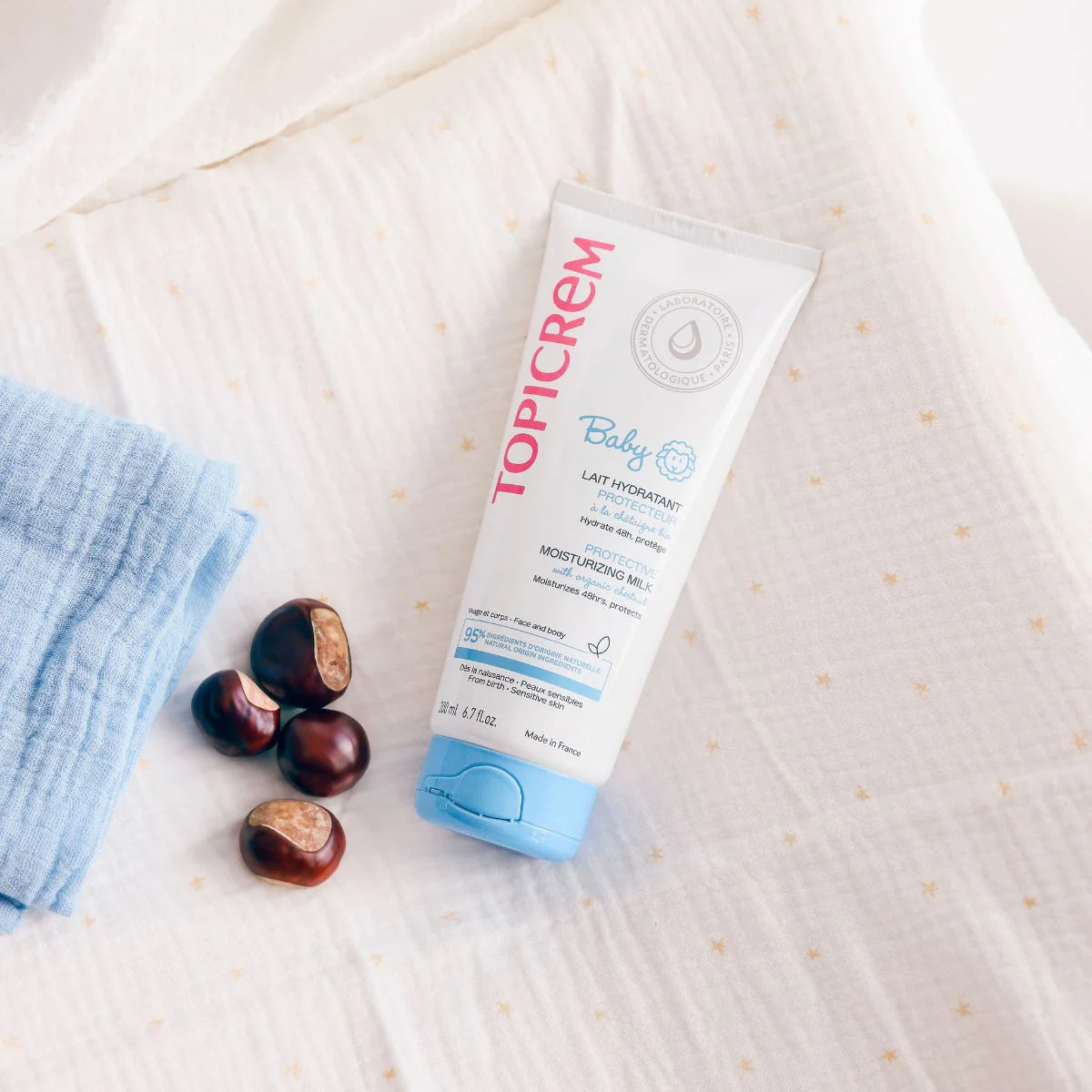 Topicrem baby moisturizer for face and body hydration.