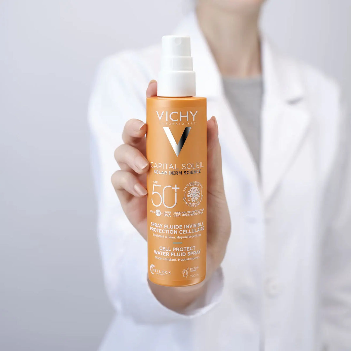 Vichy SPF50+ sunscreen spray for daily face and body sun protection