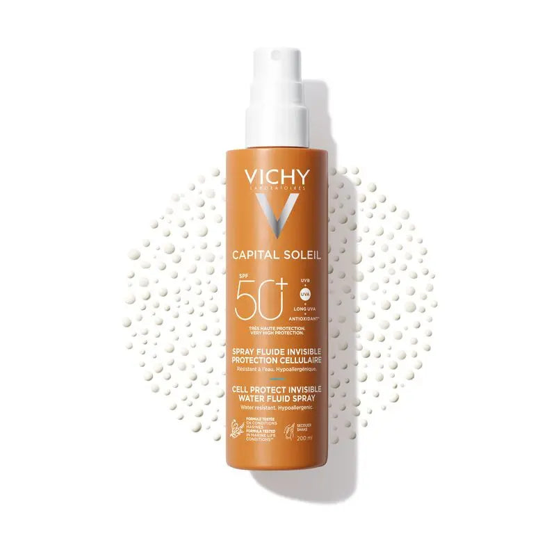 Vichy SPF50+ sunscreen spray for daily face and body sun protection