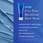 Blue tube of Medicube Zero Pore Blackhead Mud Mask with a 3-minute quick-dry formula for pore care, cooling and tightening
